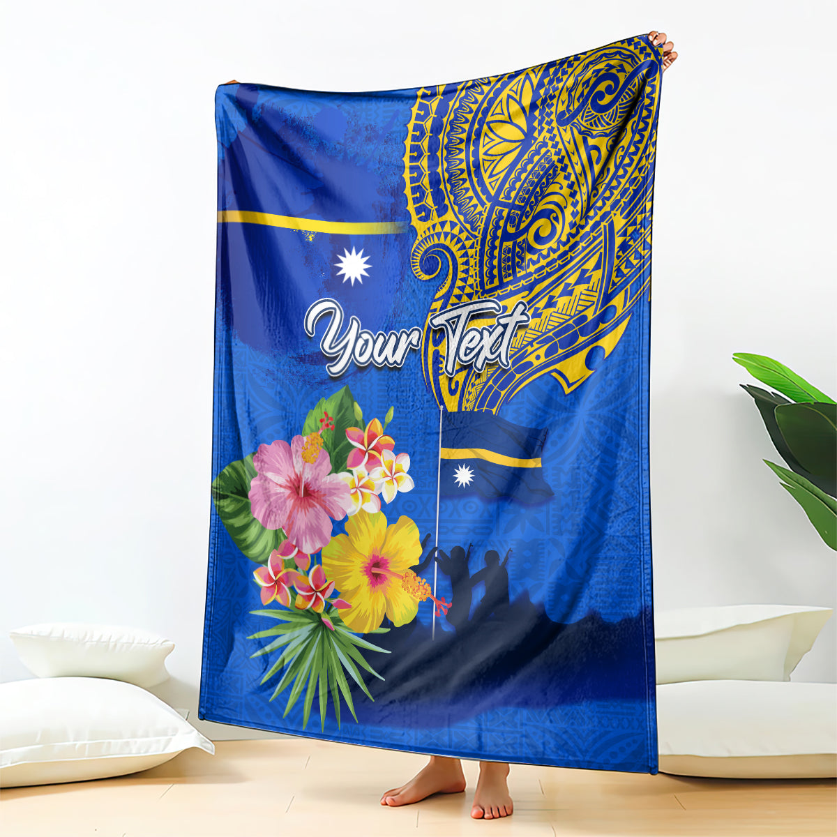 Personalised Nauru Independence Day Blanket Nauruan Tribal Flag Style LT03 Blue - Polynesian Pride