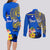 Personalised Nauru Independence Day Couples Matching Long Sleeve Bodycon Dress and Long Sleeve Button Shirt Nauruan Tribal Flag Style LT03 - Polynesian Pride