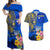 Personalised Nauru Independence Day Couples Matching Off Shoulder Maxi Dress and Hawaiian Shirt Nauruan Tribal Flag Style LT03 Blue - Polynesian Pride