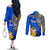 Personalised Nauru Independence Day Couples Matching Off The Shoulder Long Sleeve Dress and Long Sleeve Button Shirt Nauruan Tribal Flag Style LT03 - Polynesian Pride