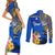 Personalised Nauru Independence Day Couples Matching Short Sleeve Bodycon Dress and Long Sleeve Button Shirt Nauruan Tribal Flag Style LT03 - Polynesian Pride