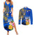 Personalised Nauru Independence Day Couples Matching Summer Maxi Dress and Long Sleeve Button Shirt Nauruan Tribal Flag Style LT03 Blue - Polynesian Pride