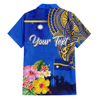 Personalised Nauru Independence Day Family Matching Long Sleeve Bodycon Dress and Hawaiian Shirt Nauruan Tribal Flag Style LT03 - Polynesian Pride