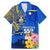 Personalised Nauru Independence Day Family Matching Mermaid Dress and Hawaiian Shirt Nauruan Tribal Flag Style LT03 Dad's Shirt - Short Sleeve Blue - Polynesian Pride