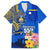 Personalised Nauru Independence Day Family Matching Summer Maxi Dress and Hawaiian Shirt Nauruan Tribal Flag Style LT03 Dad's Shirt - Short Sleeve Blue - Polynesian Pride