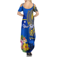 Personalised Nauru Independence Day Family Matching Summer Maxi Dress and Hawaiian Shirt Nauruan Tribal Flag Style LT03 - Polynesian Pride