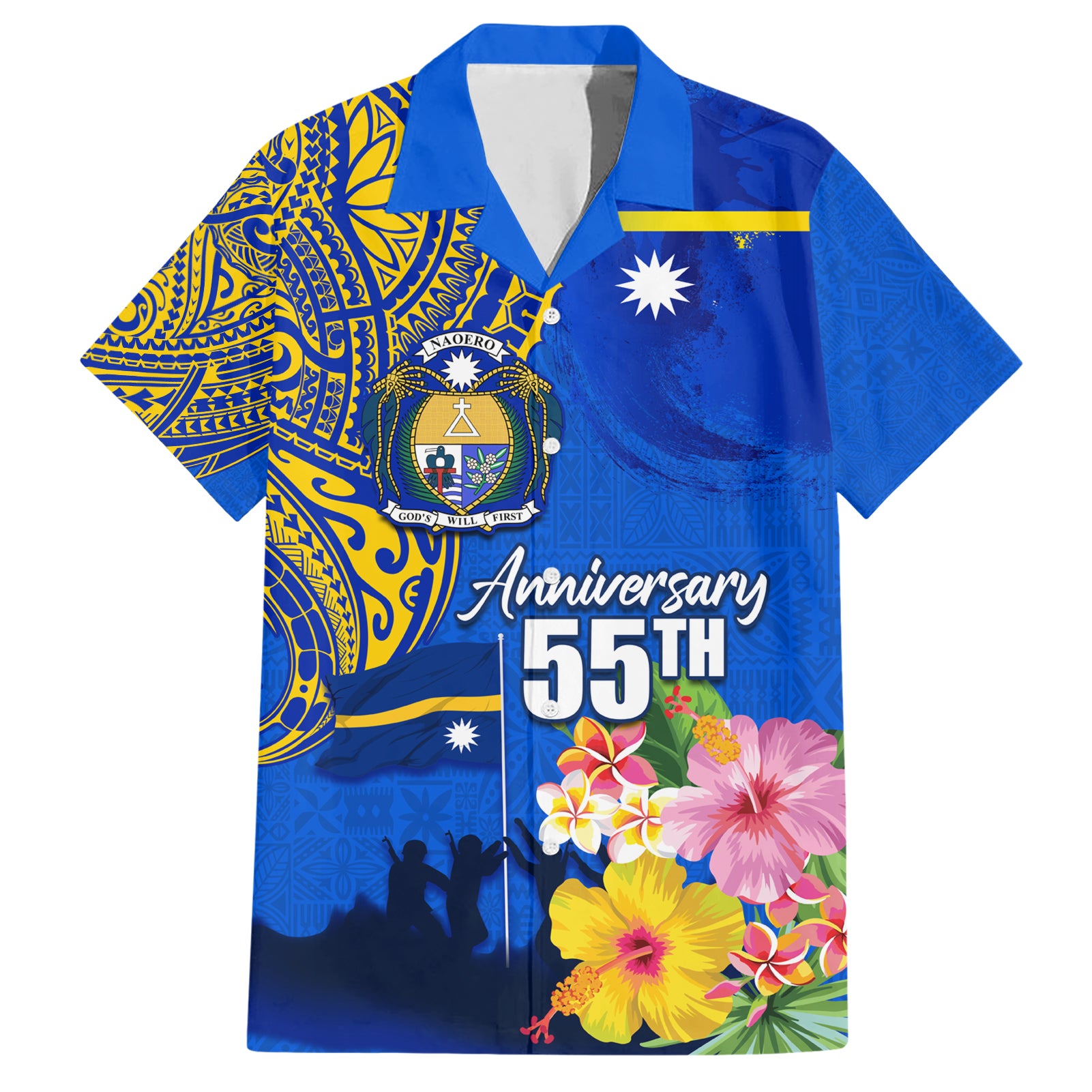 Personalised Nauru Independence Day Hawaiian Shirt Nauruan Tribal Flag Style LT03 Blue - Polynesian Pride