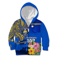Personalised Nauru Independence Day Kid Hoodie Nauruan Tribal Flag Style LT03 Zip Hoodie Blue - Polynesian Pride