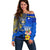 Personalised Nauru Independence Day Off Shoulder Sweater Nauruan Tribal Flag Style LT03 Women Blue - Polynesian Pride