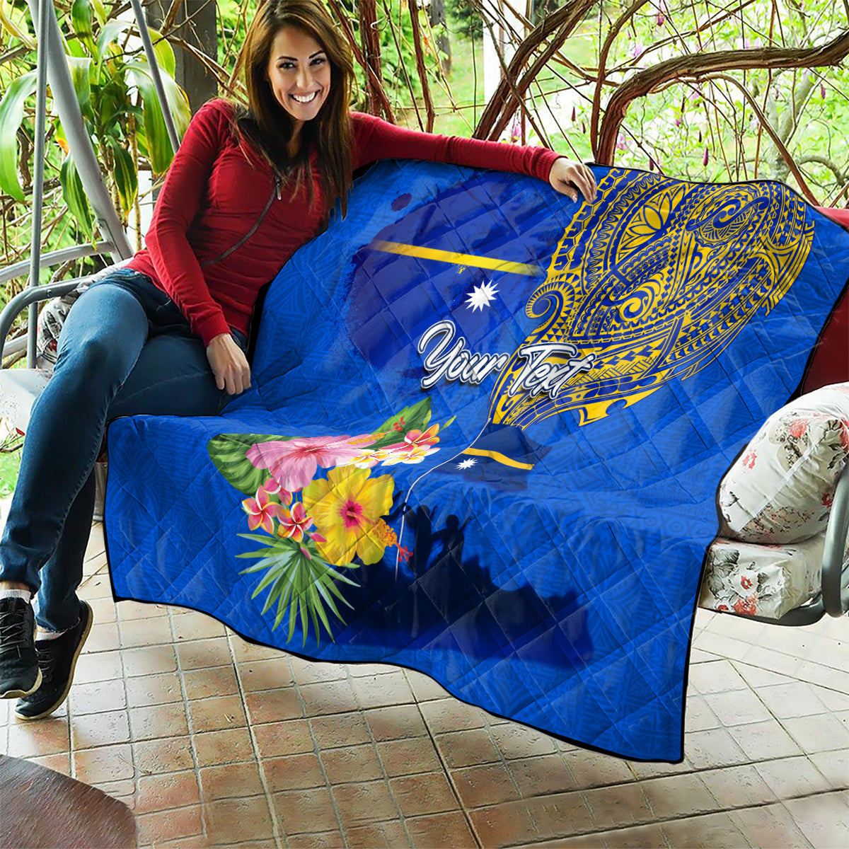 Personalised Nauru Independence Day Quilt Nauruan Tribal Flag Style LT03 - Polynesian Pride