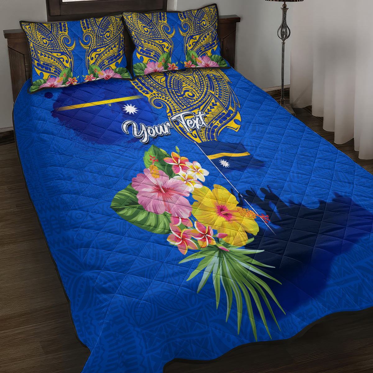 Personalised Nauru Independence Day Quilt Bed Set Nauruan Tribal Flag Style LT03 - Polynesian Pride