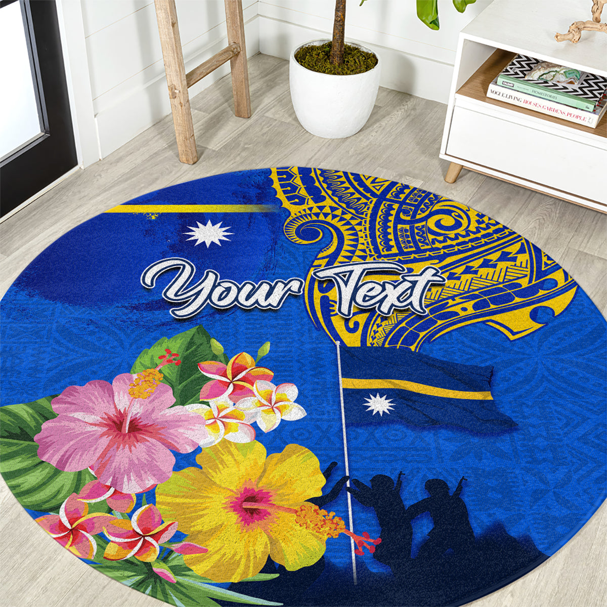 Personalised Nauru Independence Day Round Carpet Nauruan Tribal Flag Style LT03 Blue - Polynesian Pride