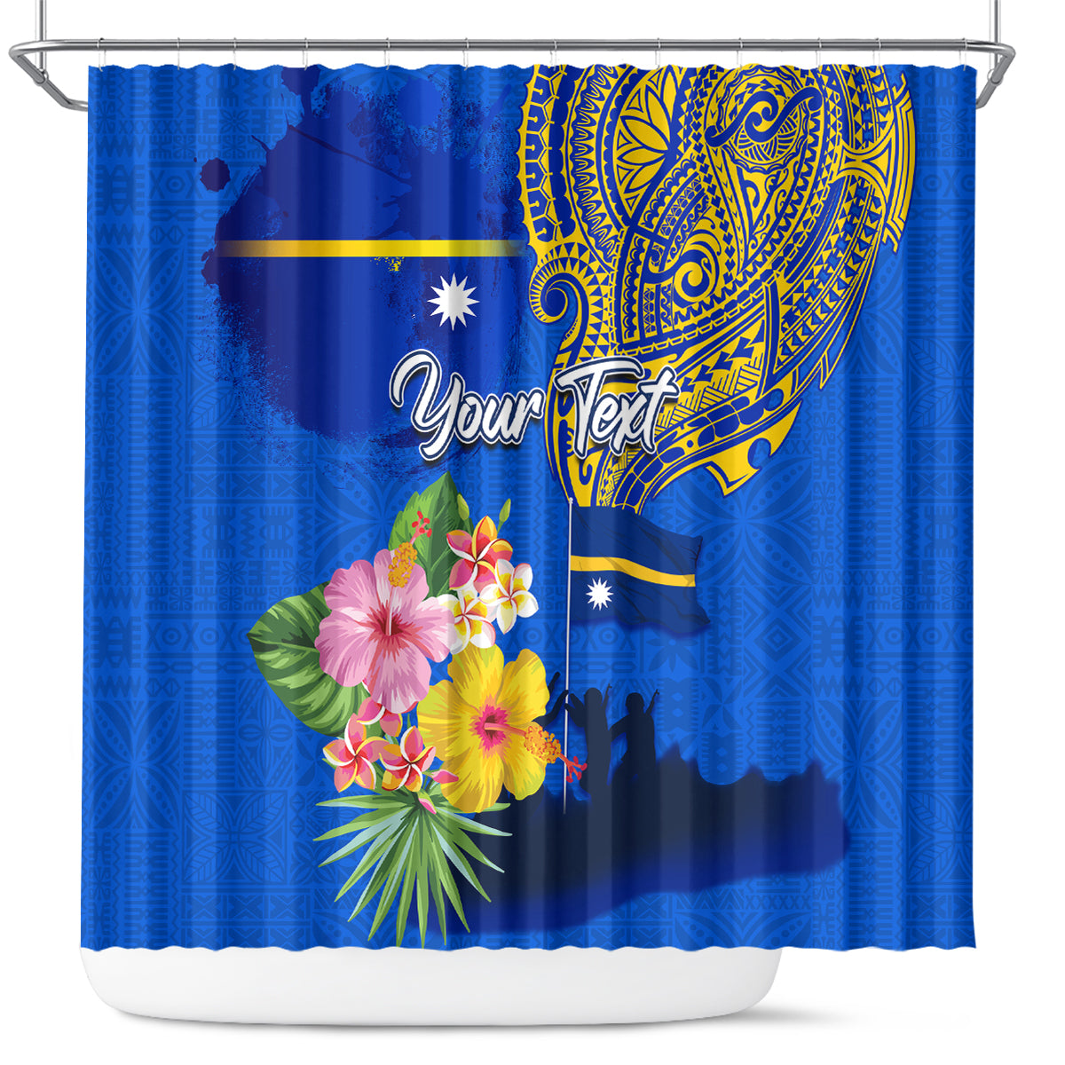 Personalised Nauru Independence Day Shower Curtain Nauruan Tribal Flag Style LT03 Blue - Polynesian Pride