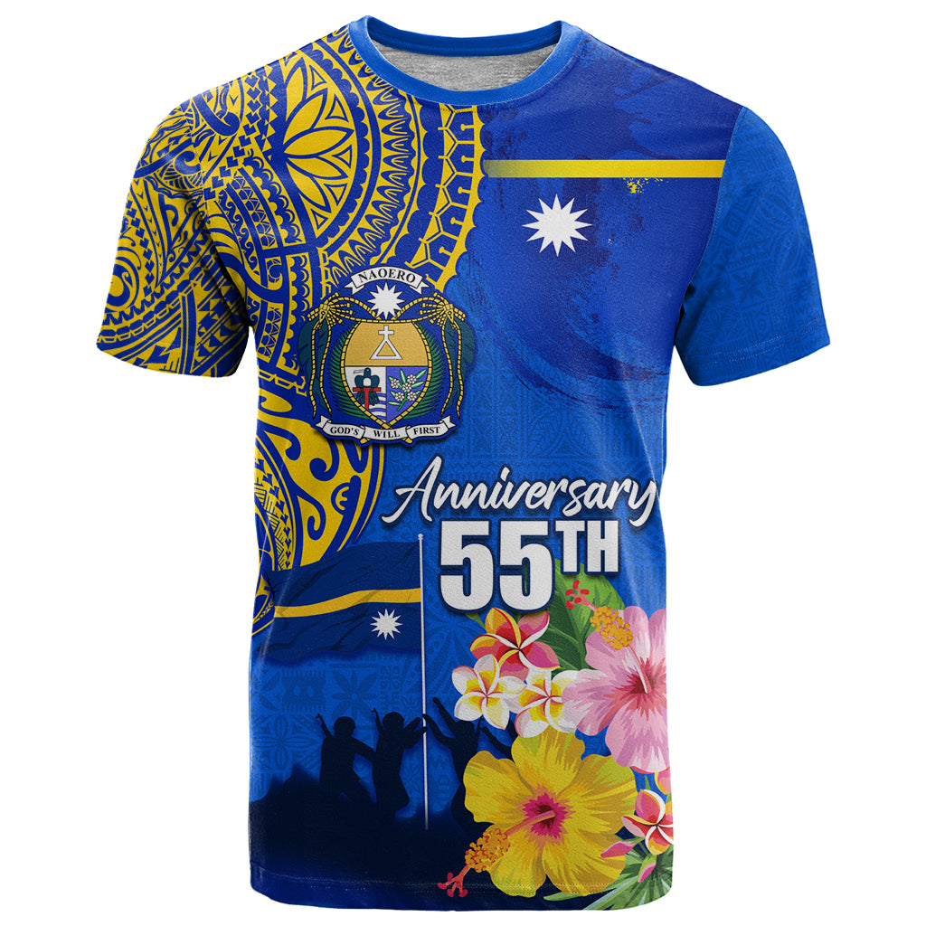 Personalised Nauru Independence Day T Shirt Nauruan Tribal Flag Style LT03 Blue - Polynesian Pride