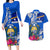 Personalised Nauru Coat of Arms Couples Matching Long Sleeve Bodycon Dress and Hawaiian Shirt Tropical Flower Polynesian Pattern LT03 Blue - Polynesian Pride