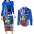 Personalised Nauru Coat of Arms Couples Matching Long Sleeve Bodycon Dress and Long Sleeve Button Shirt Tropical Flower Polynesian Pattern LT03 Blue - Polynesian Pride