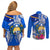 Personalised Nauru Coat of Arms Couples Matching Off Shoulder Short Dress and Long Sleeve Button Shirt Tropical Flower Polynesian Pattern LT03 - Polynesian Pride