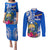 Personalised Nauru Coat of Arms Couples Matching Puletasi and Long Sleeve Button Shirt Tropical Flower Polynesian Pattern LT03 Blue - Polynesian Pride