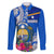 Personalised Nauru Coat of Arms Family Matching Off Shoulder Long Sleeve Dress and Hawaiian Shirt Tropical Flower Polynesian Pattern LT03 Dad's Shirt - Long Sleeve Blue - Polynesian Pride