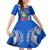 Personalised Nauru Coat of Arms Kid Short Sleeve Dress Tropical Flower Polynesian Pattern LT03 KID Blue - Polynesian Pride