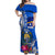 Personalised Nauru Coat of Arms Off Shoulder Maxi Dress Tropical Flower Polynesian Pattern LT03 Women Blue - Polynesian Pride