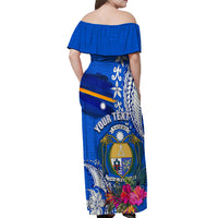 Personalised Nauru Coat of Arms Off Shoulder Maxi Dress Tropical Flower Polynesian Pattern LT03 - Polynesian Pride