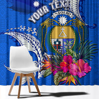 Personalised Nauru Coat of Arms Window Curtain Tropical Flower Polynesian Pattern LT03 - Polynesian Pride