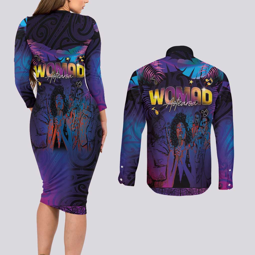 Aotearoa Arts Festival 2025 Couples Matching Long Sleeve Bodycon Dress and Long Sleeve Button Shirt Maori Music Art Dance - Rhythmic Vibes
