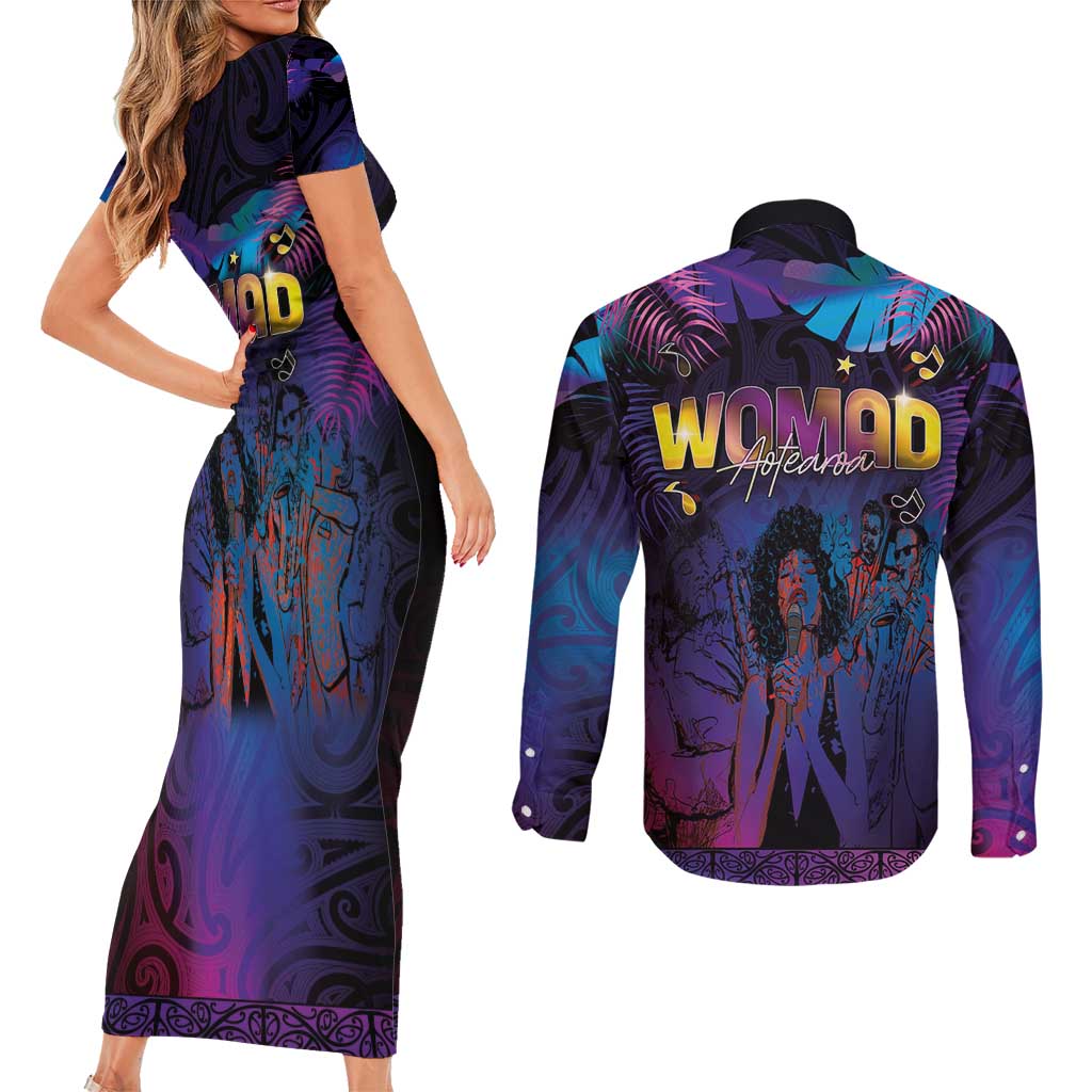 Aotearoa Arts Festival 2025 Couples Matching Short Sleeve Bodycon Dress and Long Sleeve Button Shirt Maori Music Art Dance - Rhythmic Vibes