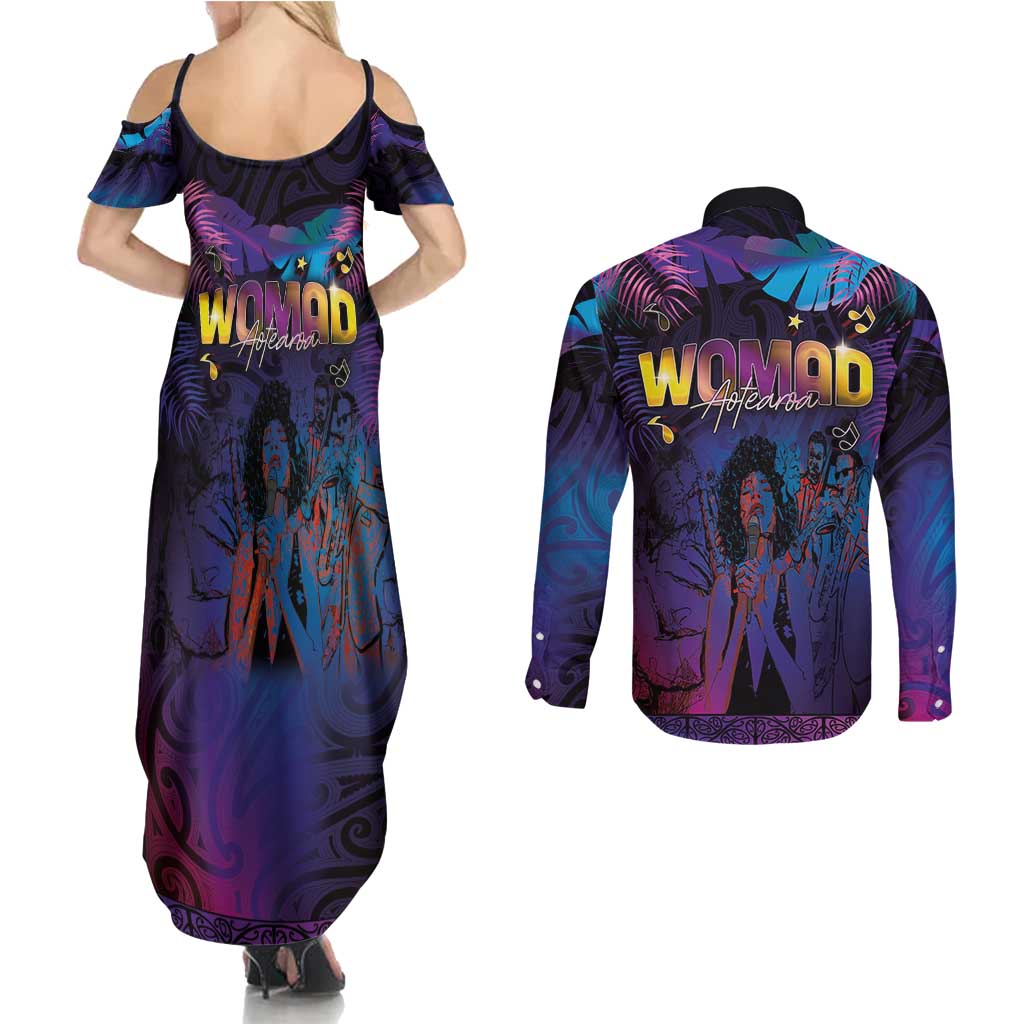 Aotearoa Arts Festival 2025 Couples Matching Summer Maxi Dress and Long Sleeve Button Shirt Maori Music Art Dance - Rhythmic Vibes