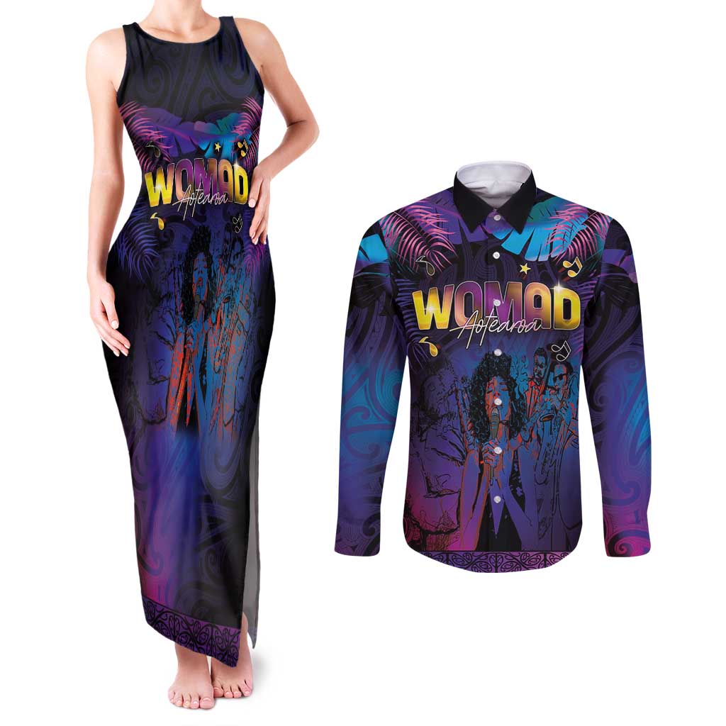 Aotearoa Arts Festival 2025 Couples Matching Tank Maxi Dress and Long Sleeve Button Shirt Maori Music Art Dance - Rhythmic Vibes