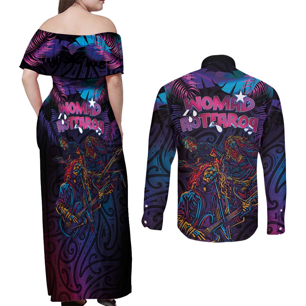 Aotearoa Arts Festival 2025 Couples Matching Off Shoulder Maxi Dress and Long Sleeve Button Shirt Maori Performing Art and Music - Rhythmic Vibes