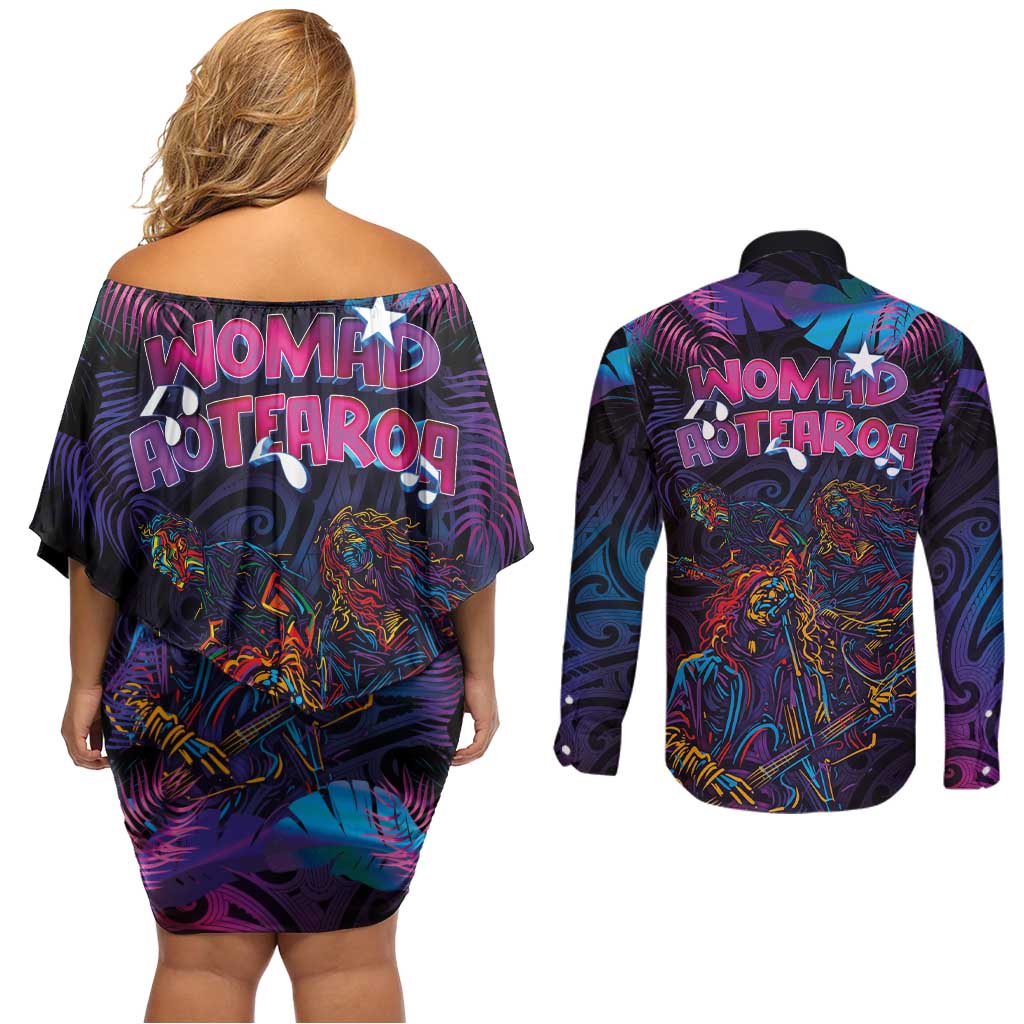 Aotearoa Arts Festival 2025 Couples Matching Off Shoulder Short Dress and Long Sleeve Button Shirt Maori Performing Art and Music - Rhythmic Vibes