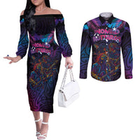 Aotearoa Arts Festival 2025 Couples Matching Off The Shoulder Long Sleeve Dress and Long Sleeve Button Shirt Maori Performing Art and Music - Rhythmic Vibes