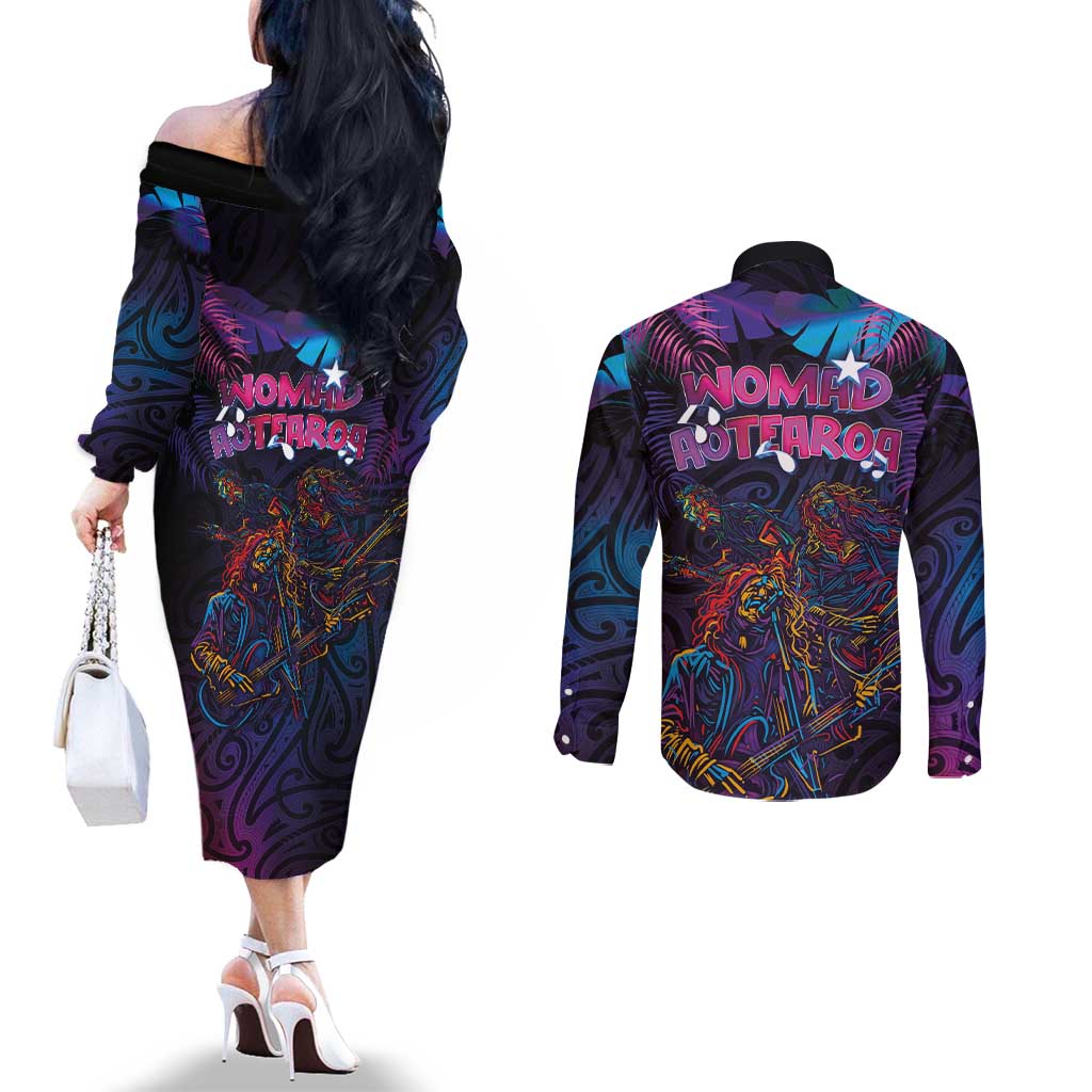 Aotearoa Arts Festival 2025 Couples Matching Off The Shoulder Long Sleeve Dress and Long Sleeve Button Shirt Maori Performing Art and Music - Rhythmic Vibes