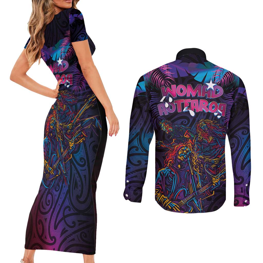 Aotearoa Arts Festival 2025 Couples Matching Short Sleeve Bodycon Dress and Long Sleeve Button Shirt Maori Performing Art and Music - Rhythmic Vibes