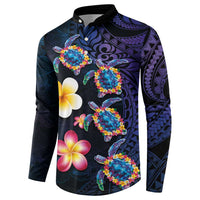 Hawaiian Turtles and Plumeria Button Sweatshirt Polynesian Art Tribal Tattoo Dark Aqua Color