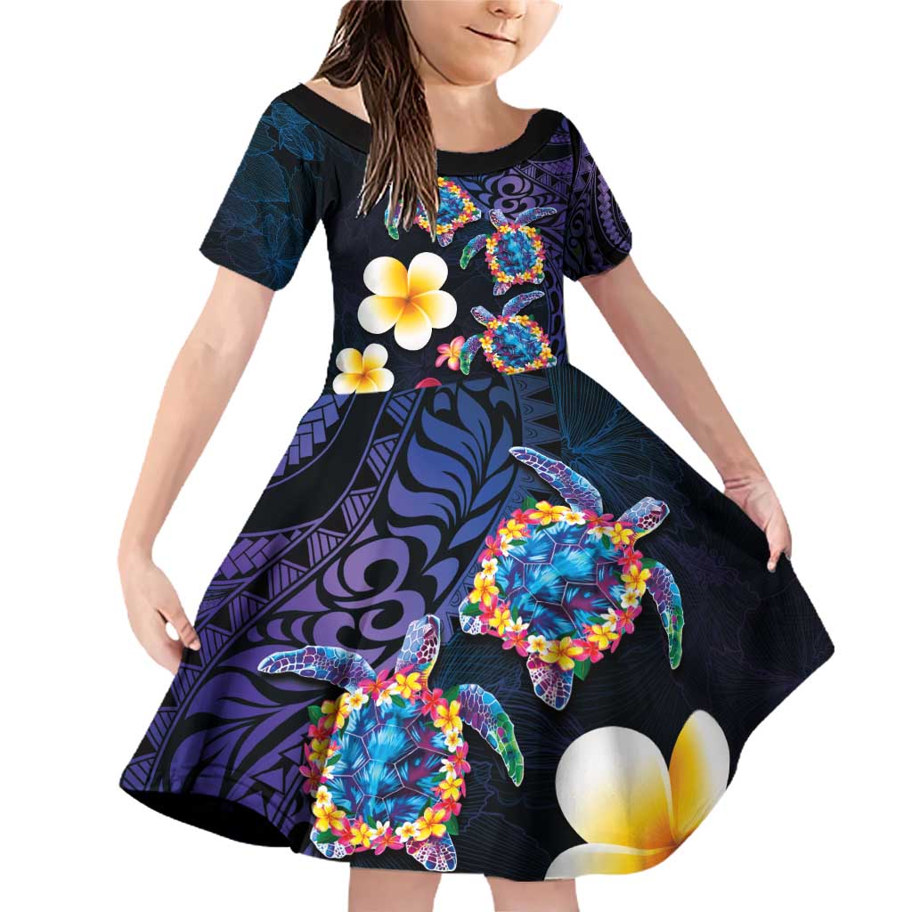 Hawaiian Turtles and Plumeria Family Matching Off Shoulder Short Dress and Hawaiian Shirt Polynesian Art Tribal Tattoo Dark Aqua Color