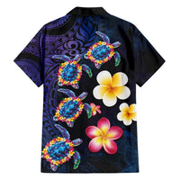 Hawaiian Turtles and Plumeria Hawaiian Shirt Polynesian Art Tribal Tattoo Dark Aqua Color
