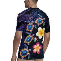 Hawaiian Turtles and Plumeria Rugby Jersey Polynesian Art Tribal Tattoo Dark Aqua Color