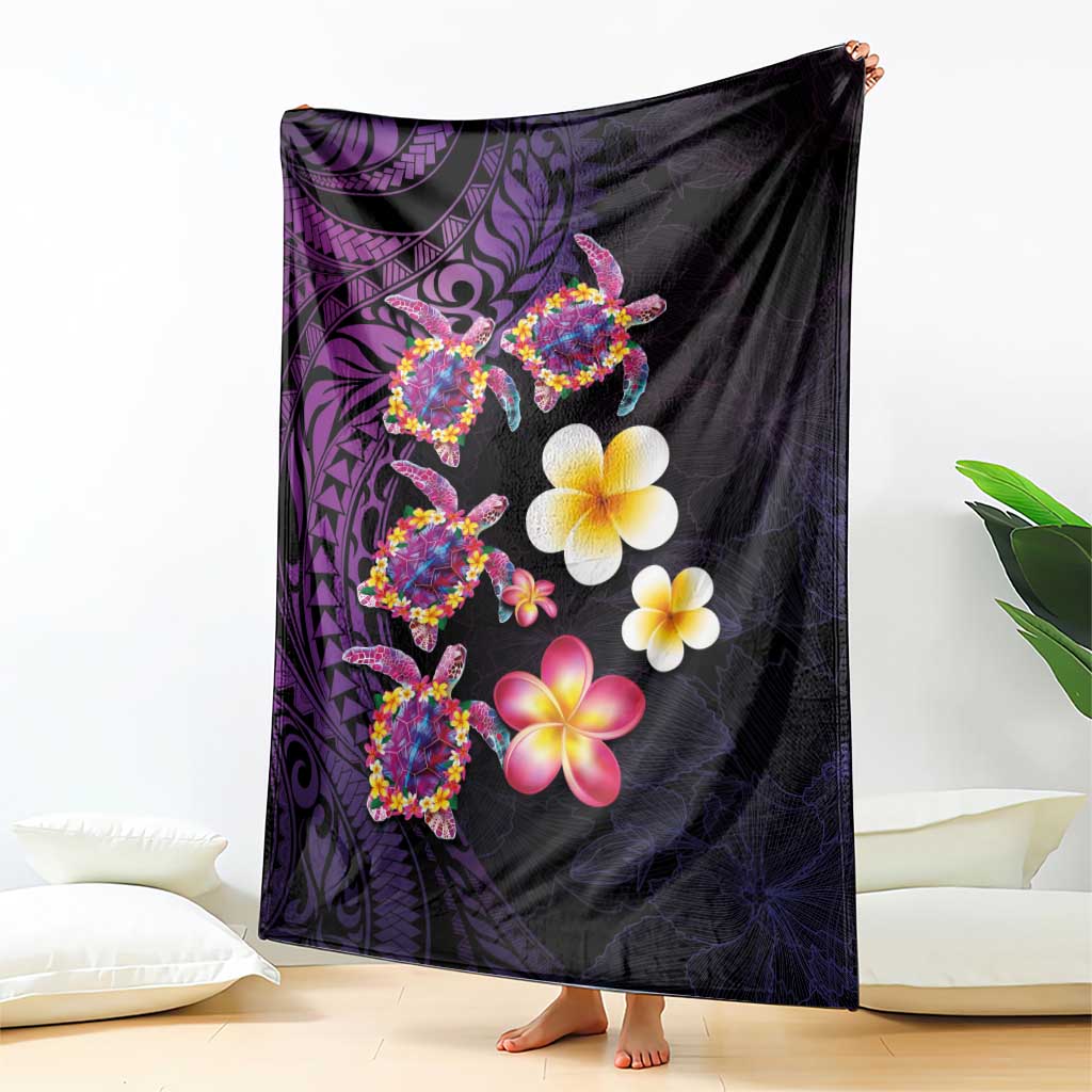 Hawaiian Turtles and Plumeria Blanket Polynesian Art Tribal Tattoo Deep Violet Color