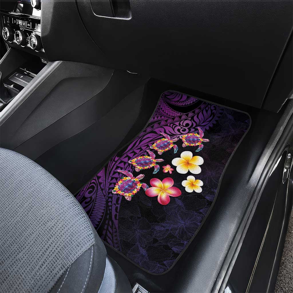 Hawaiian Turtles and Plumeria Car Mats Polynesian Art Tribal Tattoo Deep Violet Color