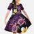 Hawaiian Turtles and Plumeria Family Matching Off Shoulder Maxi Dress and Hawaiian Shirt Polynesian Art Tribal Tattoo Deep Violet Color