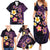 Hawaiian Turtles and Plumeria Family Matching Summer Maxi Dress and Hawaiian Shirt Polynesian Art Tribal Tattoo Deep Violet Color