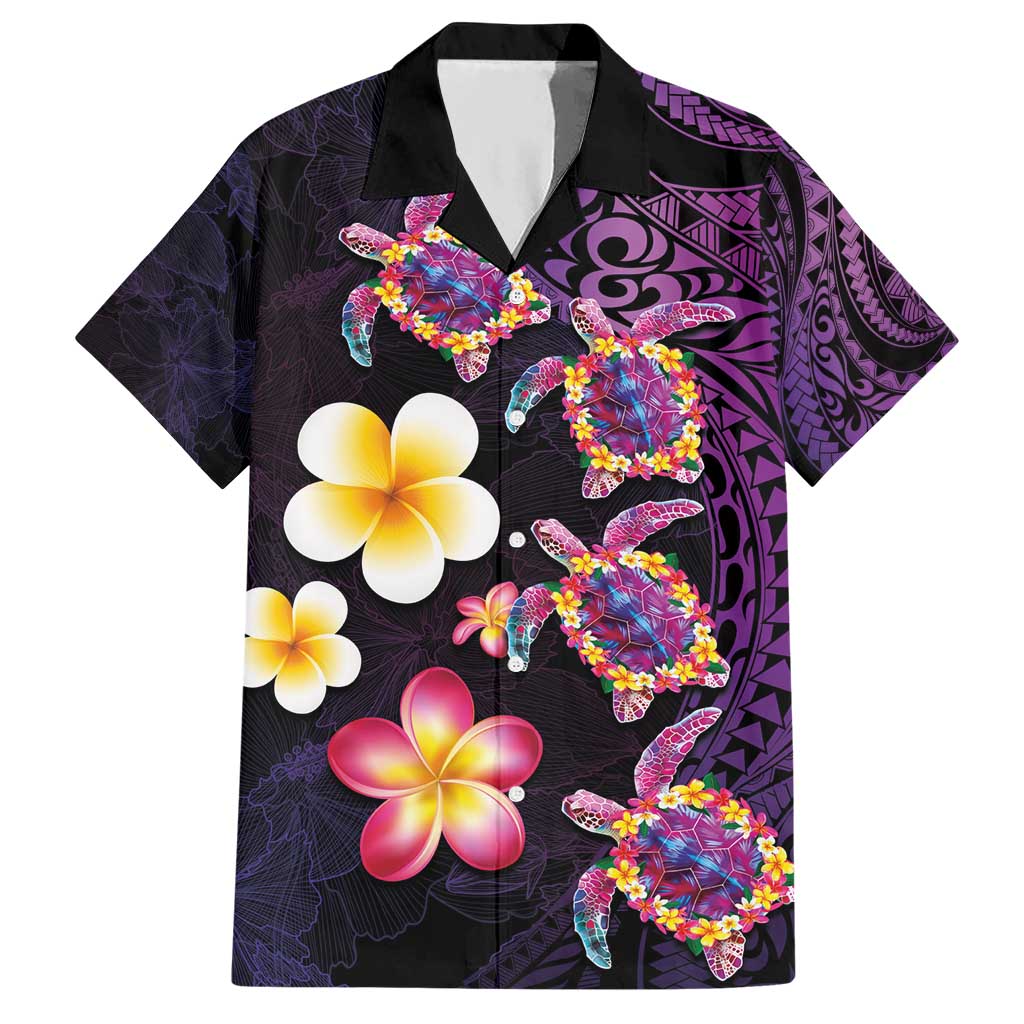 Hawaiian Turtles and Plumeria Hawaiian Shirt Polynesian Art Tribal Tattoo Deep Violet Color