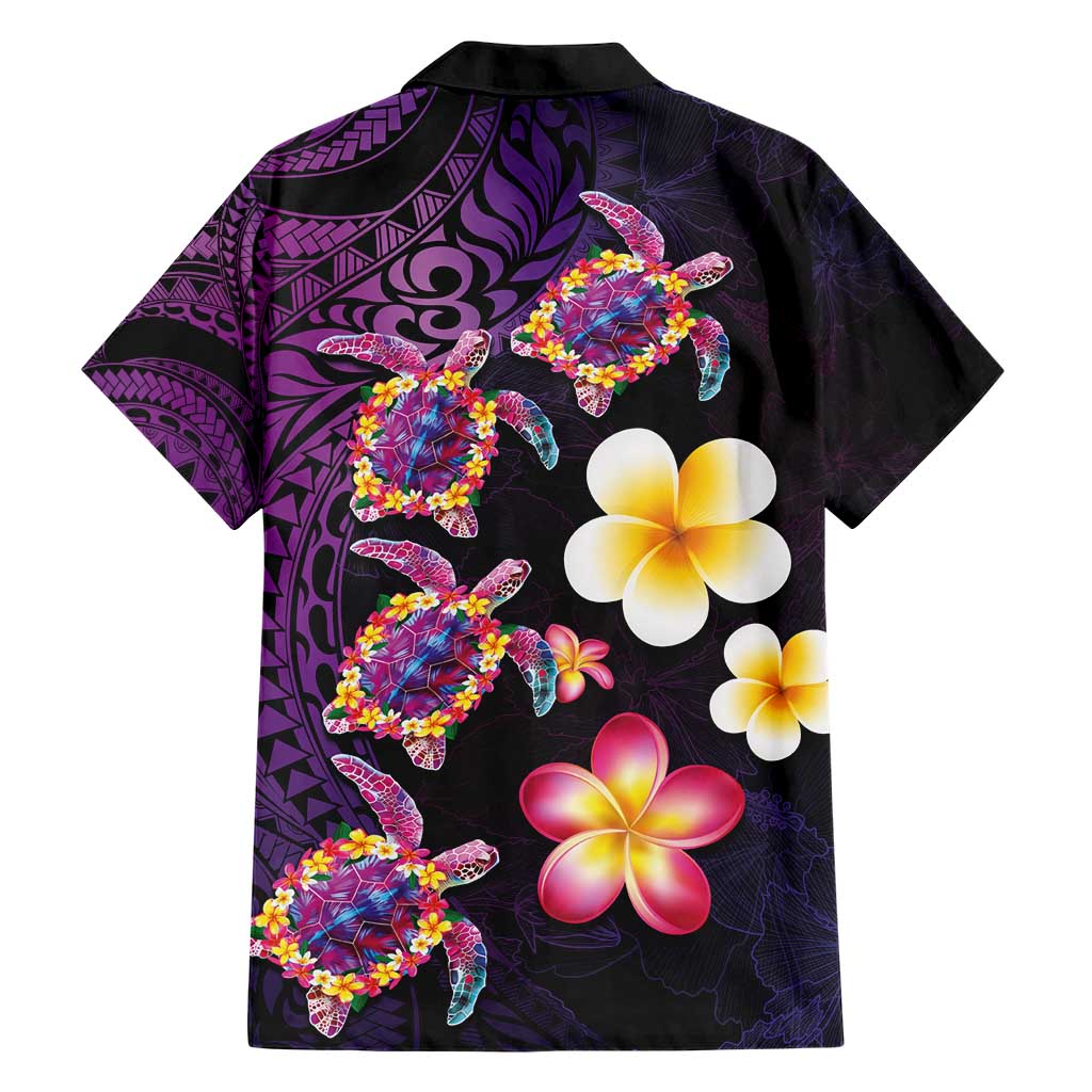 Hawaiian Turtles and Plumeria Hawaiian Shirt Polynesian Art Tribal Tattoo Deep Violet Color