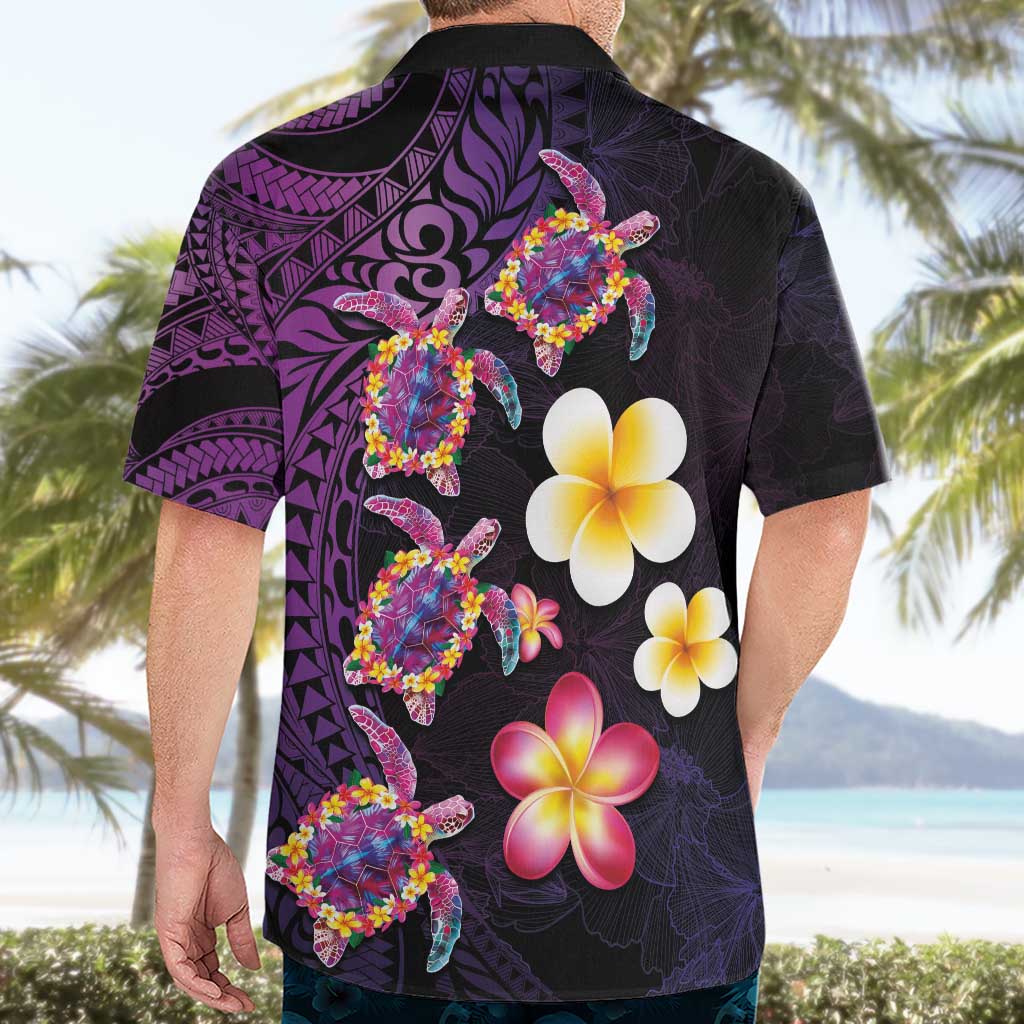 Hawaiian Turtles and Plumeria Hawaiian Shirt Polynesian Art Tribal Tattoo Deep Violet Color
