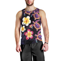 Hawaiian Turtles and Plumeria Men Tank Top Polynesian Art Tribal Tattoo Deep Violet Color