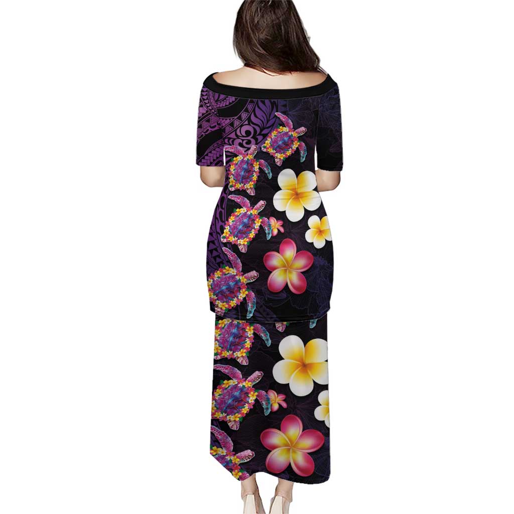 Hawaiian Turtles and Plumeria Puletasi Polynesian Art Tribal Tattoo Deep Violet Color