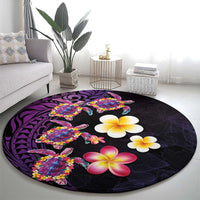 Hawaiian Turtles and Plumeria Round Carpet Polynesian Art Tribal Tattoo Deep Violet Color LT03 - Polynesian Pride